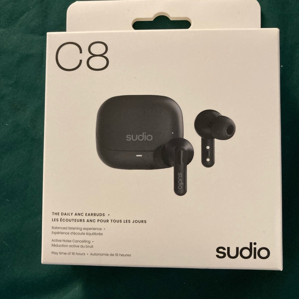 New In Box Sudio C8 Noise Canceling Ear Buds Water Resistant Black